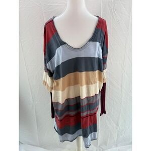 Free People Striped Mixed Sleeve BOHO HIPPIE Top Womens Size M Multicolor